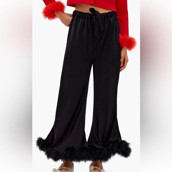 Sleeper Pants - SLEEPER black pajama pants with feather trim